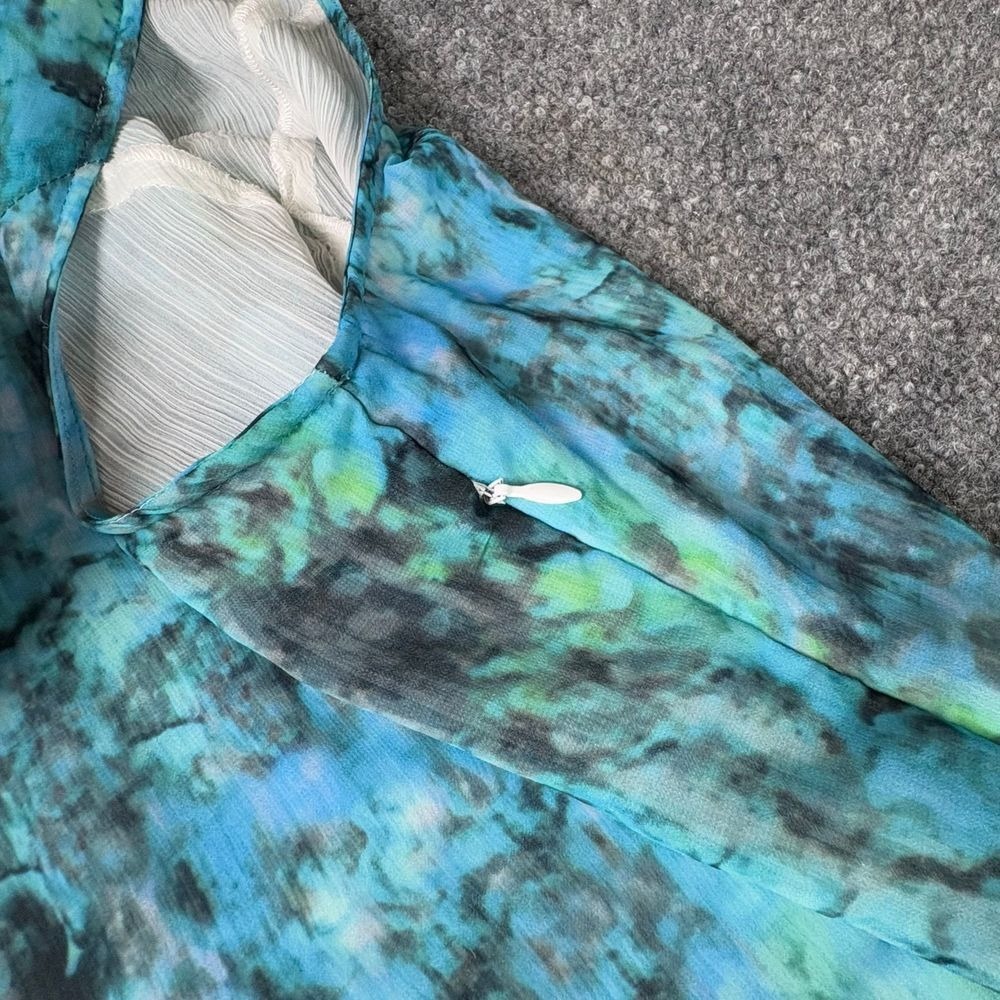 Long Elegant Legs Dress 10 Turquoise Marble Print Maxi Asymmetric Hem Y2K Fairy - Picture 16 of 16